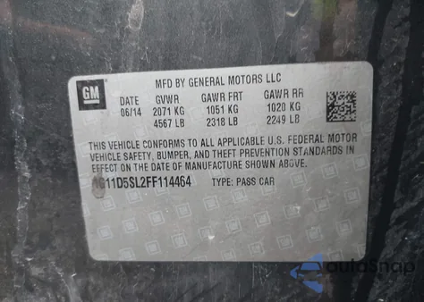 2015 Chevrolet Malibu 2Lt z USA, uszkodzony, nr VIN 1G11D5SL2FF114464